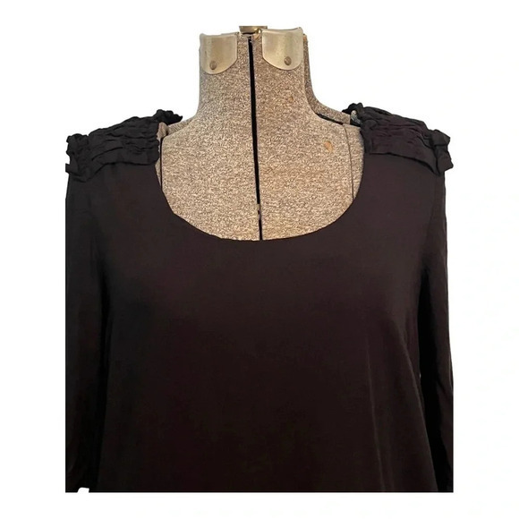 SFERA PERFECT BLACK DRESS MIDI LONG SLEEVE‎ RUFFLE SHOULDER DETAIL SIZE SMALL - Picture 4 of 7